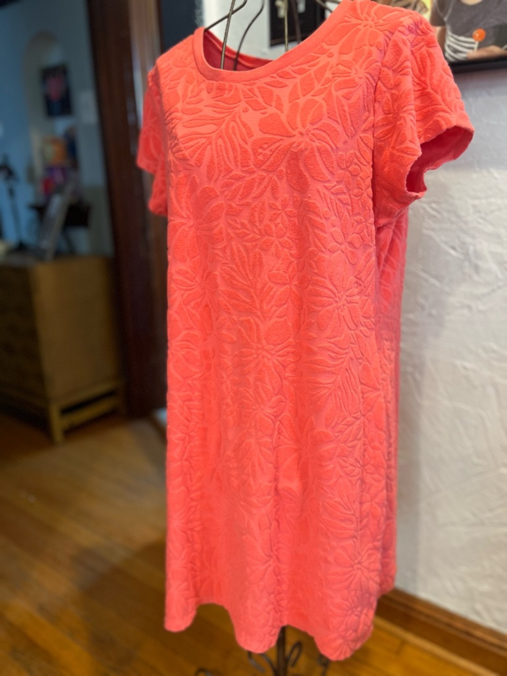 Lands' End Coral Textured Floral Midi Dress